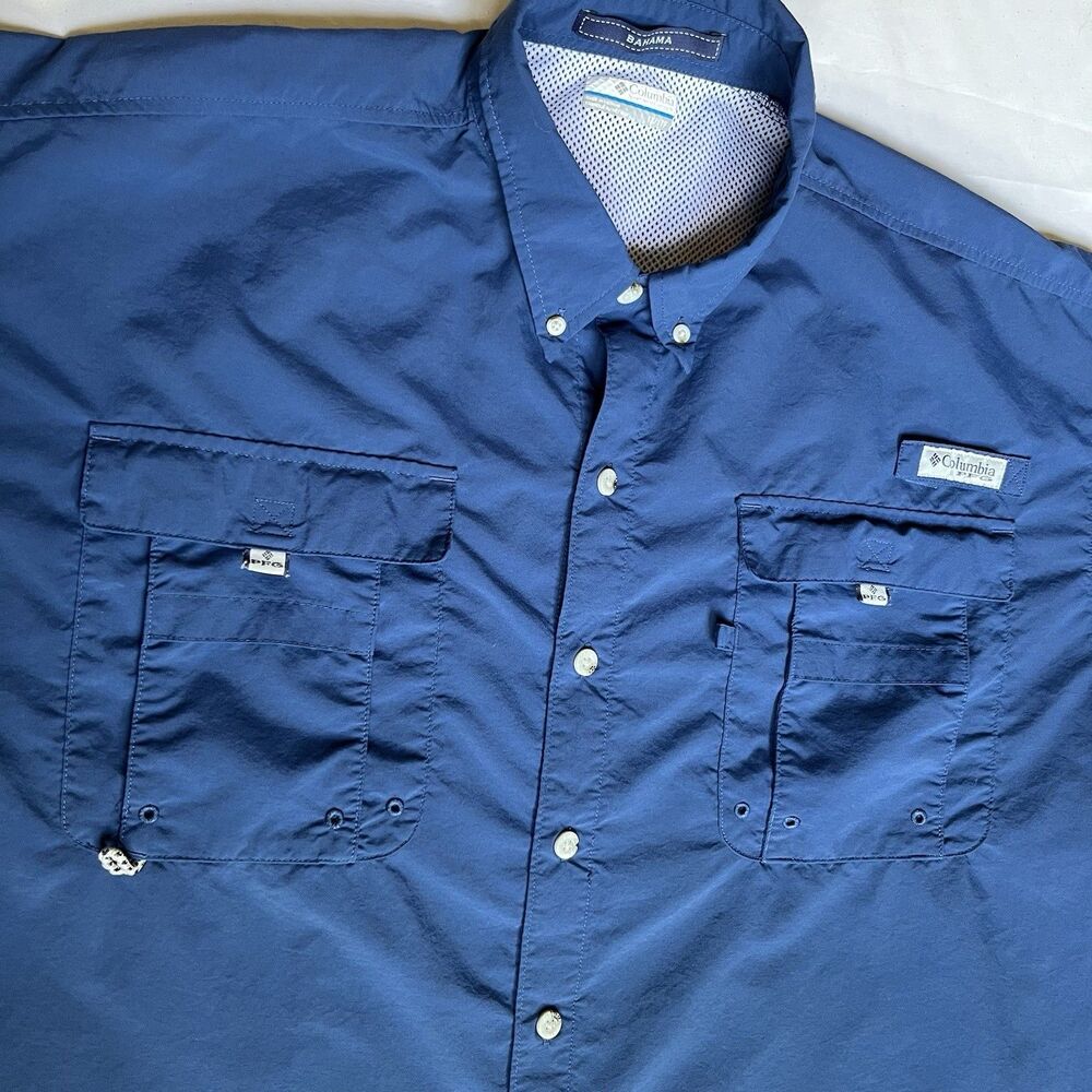 Columbia PFG Bahama II Shirt Men 1X / 1TF Blue Button Up Short Sleeve Omni-Shade